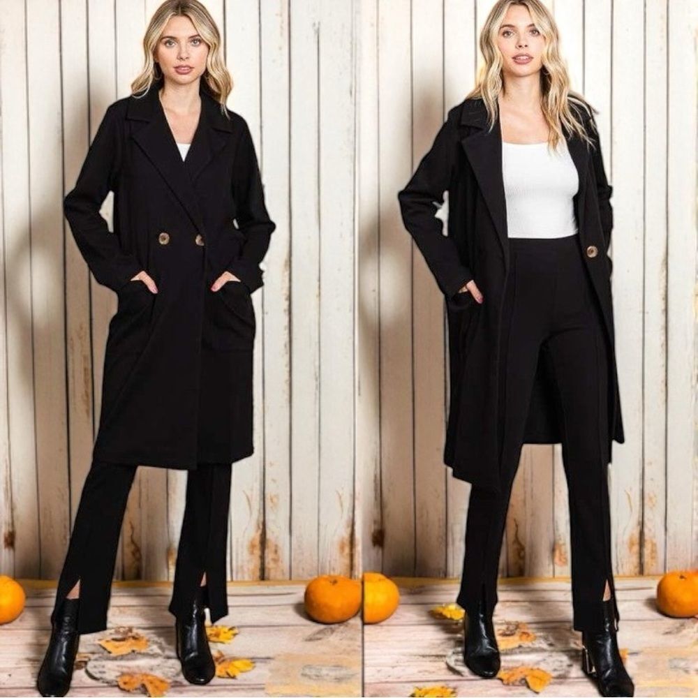 Black Double Breast Lapel Collar Coat NWT | Culture Code